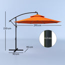 Outsunny 3(m) Cantilever Parasol Hanging Banana Umbrella w/ lights, Orange