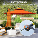 Outsunny 3(m) Cantilever Parasol Hanging Banana Umbrella w/ lights, Orange