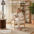 HOMCOM Accent Chair with Wood Frame Wide Seat Sherpa Fleece Armchair Cream