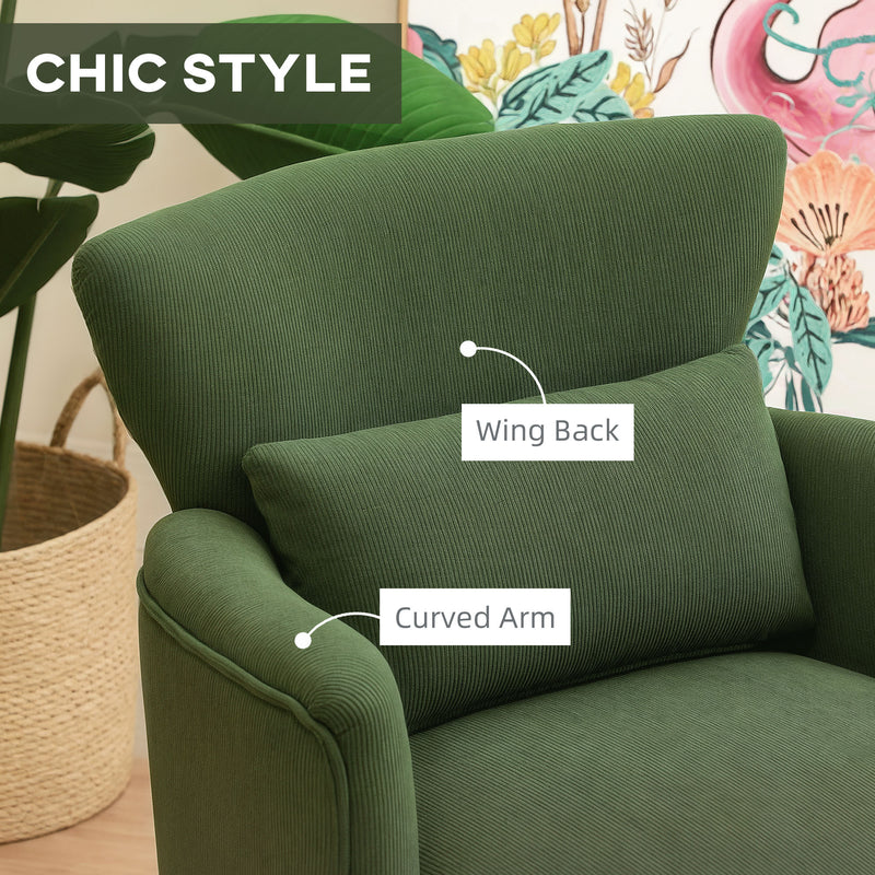 HOMCOM Armchair with Padded Seat and Backrest for Living Room, Green