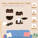 PawHut 4PCs Wall Mounted Cat Tree Cat Wall Shelves W/ Scratching Post - Dark Grey/Brown