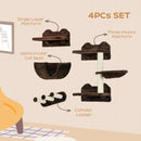 PawHut 4PCs Wall Mounted Cat Tree Cat Wall Shelves W/ Scratching Post - Dark Grey/Brown