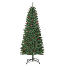 HOMCOM 6FT Prelit Artificial Pencil Christmas Tree with Warm White LED Light, Red Berry, Green