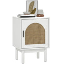 HOMCOM Boho Bedside Table with Rattan Door and Adjustable Shelf