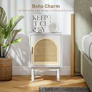 HOMCOM Boho Bedside Table with Rattan Door and Adjustable Shelf