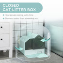 PawHut Hooded Cat Litter Tray w/ Scoop, Drawer Pan Handle Deodorants Light Blue