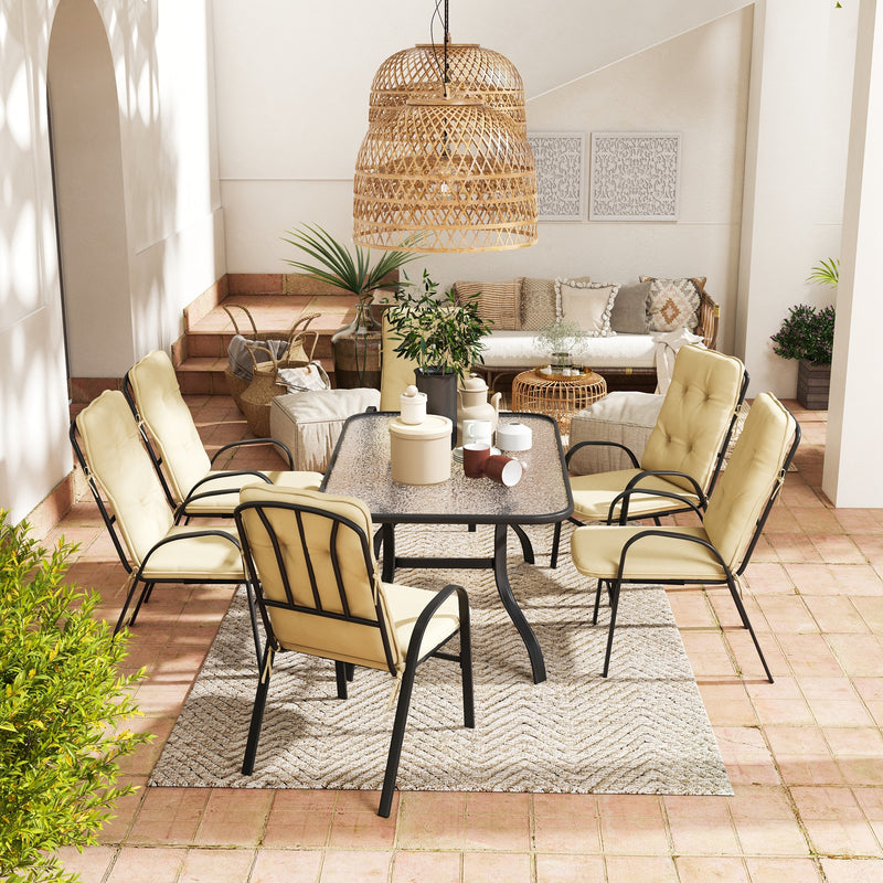 Outsunny 7 PCs Garden Dining Set w/ Umbrella Hole & Cushion
