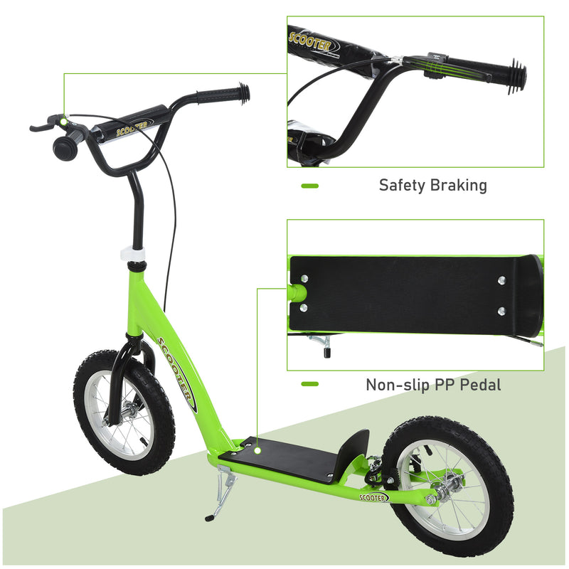 HOMCOM Kids Stunt Scooter With 12 Inch Rubber Wheels Adjustable Handlebar Green