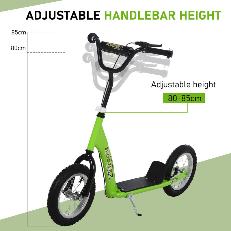 HOMCOM Kids Stunt Scooter With 12 Inch Rubber Wheels Adjustable Handlebar Green