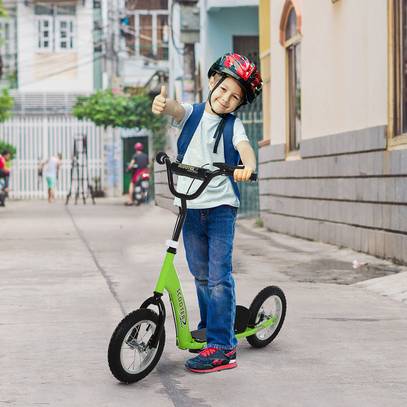HOMCOM Kids Stunt Scooter With 12 Inch Rubber Wheels Adjustable Handlebar Green