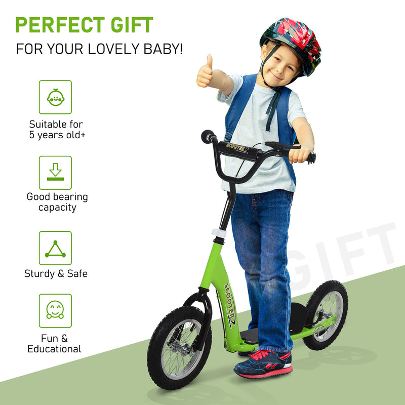 HOMCOM Kids Stunt Scooter With 12 Inch Rubber Wheels Adjustable Handlebar Green