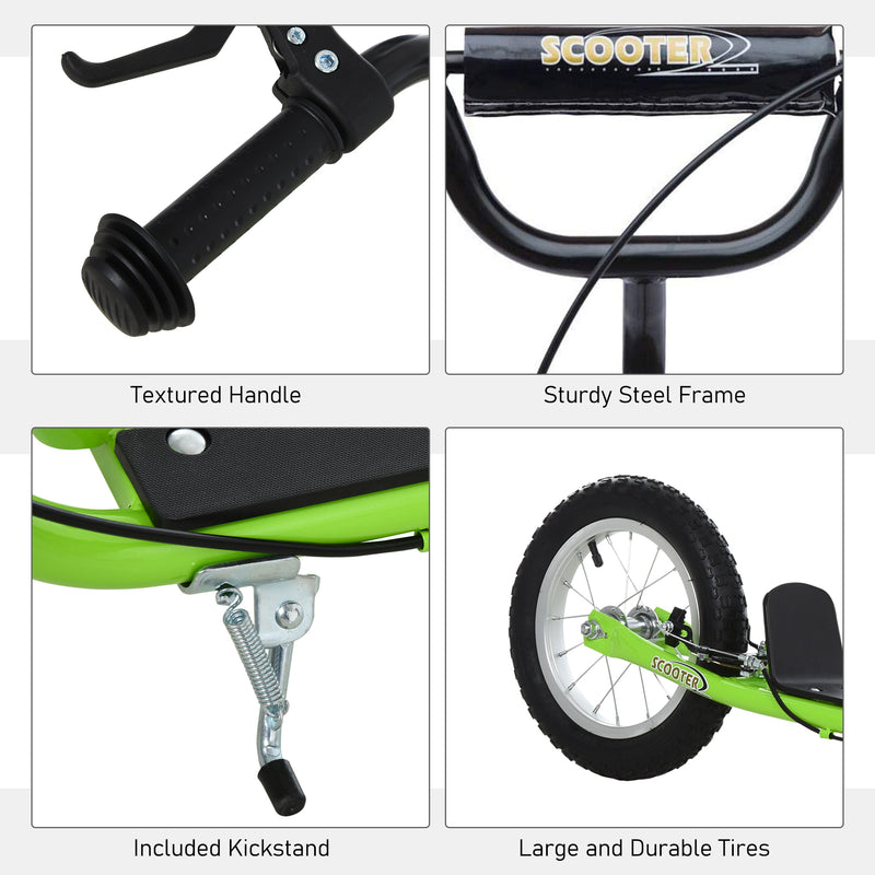 HOMCOM Kids Stunt Scooter With 12 Inch Rubber Wheels Adjustable Handlebar Green