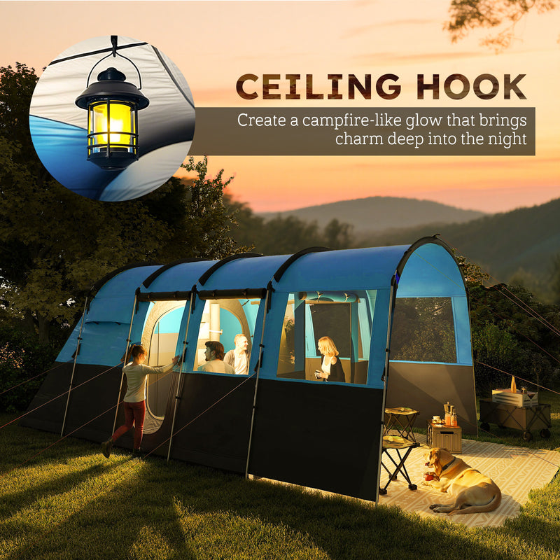 Outsunny 8-Person Camping Tent Tunnel Design With 4 Large Windows - Blue/Green