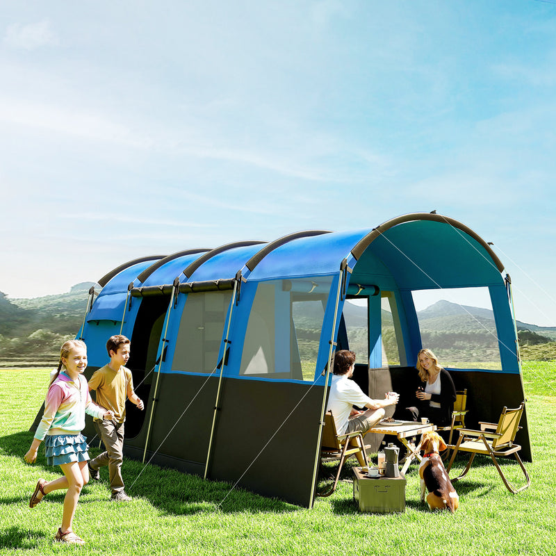 Outsunny 8-Person Camping Tent Tunnel Design With 4 Large Windows - Blue/Green