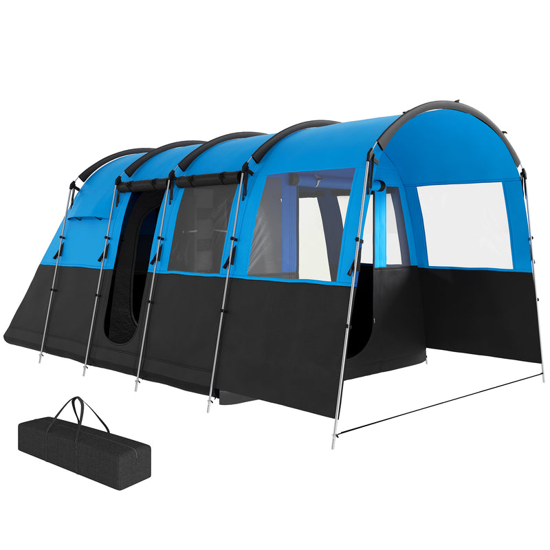 Outsunny 8-Person Camping Tent Tunnel Design With 4 Large Windows - Blue/Green