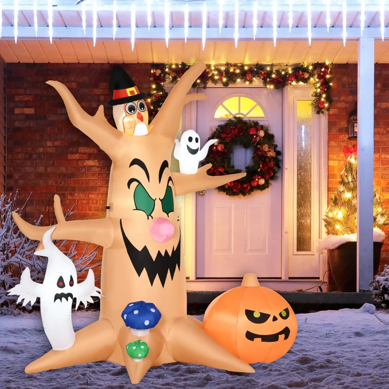 HOMCOM Halloween Inflatable Haunted Tree with Ghosts & Owl 8' 240cmLED Light