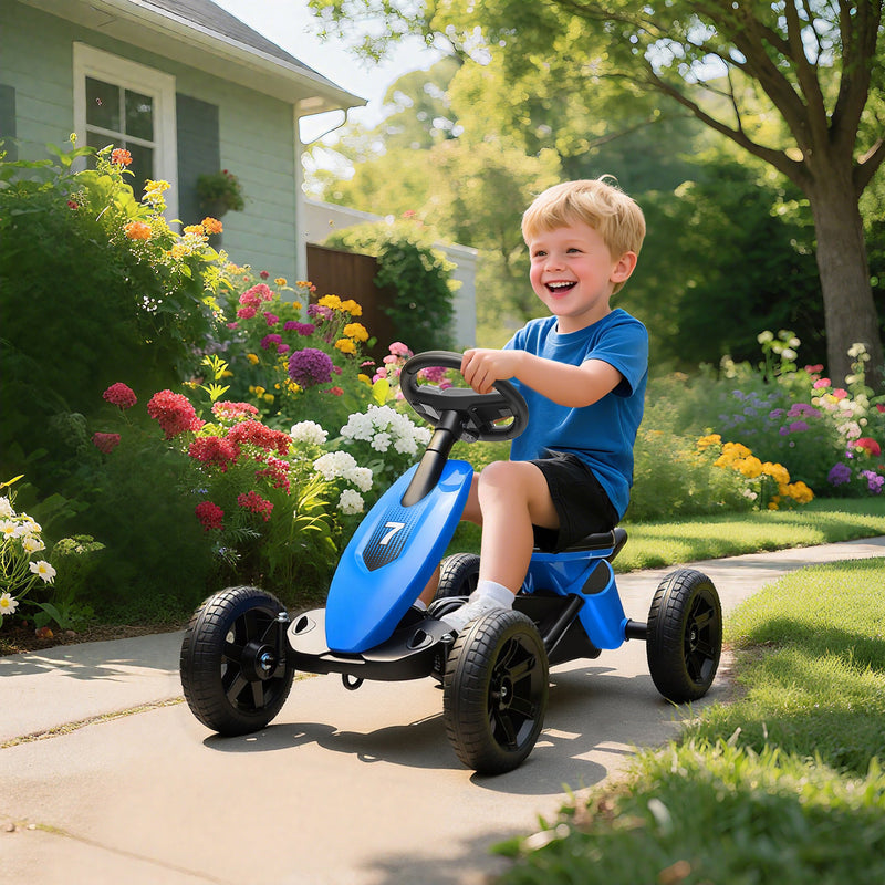 AIYAPLAY Pedal Go-Kart for Kids with Silent EVA Wheels, Metal Frame