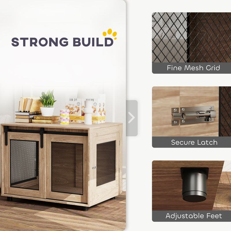 PawHut Dog Crate Furniture w/ Sliding Door, Walnut Brown