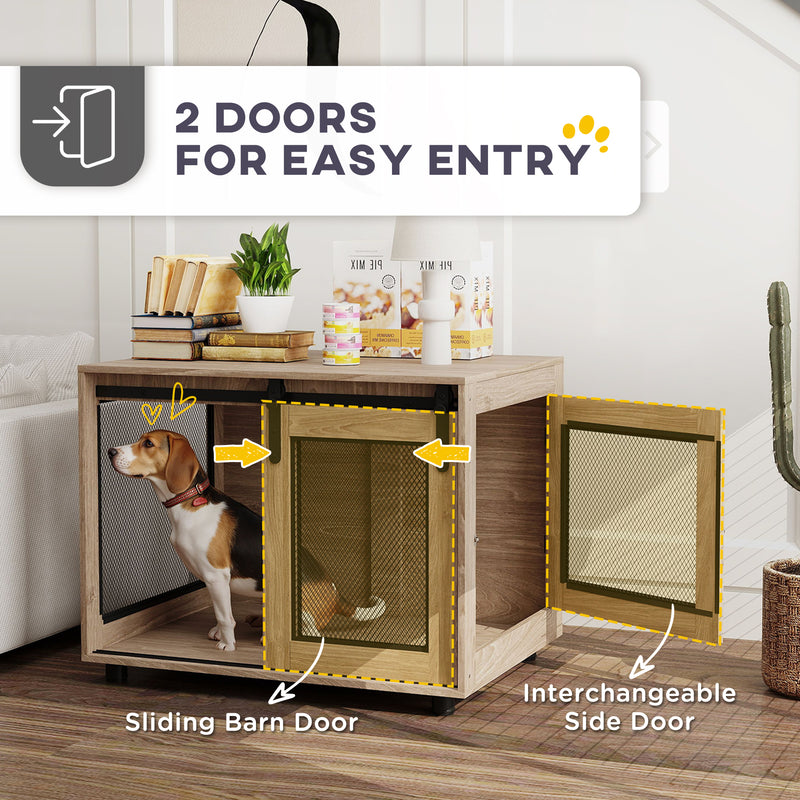 PawHut Dog Crate Furniture w/ Sliding Door, Walnut Brown