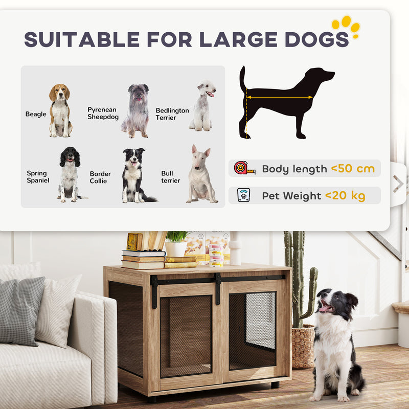 PawHut Dog Crate Furniture w/ Sliding Door, Walnut Brown