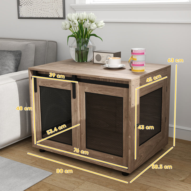 PawHut Dog Crate Furniture w/ Sliding Door, Walnut Brown