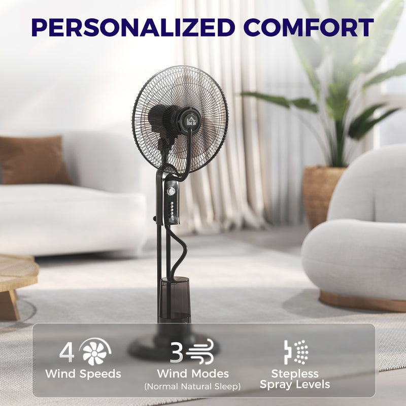 HOMCOM Spray Misting Fan, Pedestal Fan w/ Oscillation, Tilt, 4 Speeds