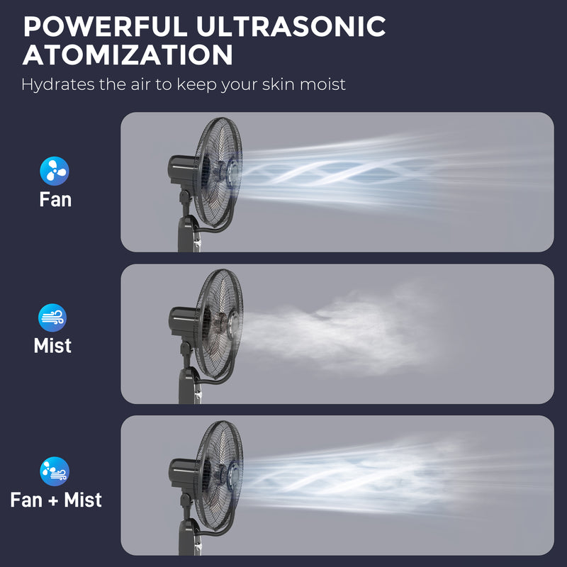 HOMCOM Spray Misting Fan, Pedestal Fan w/ Oscillation, Tilt, 4 Speeds