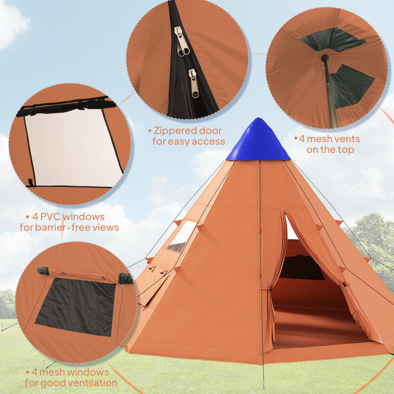 Outsunny 6-7 Person Large Family Party Camping Tent W/ Carrying Bag