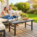Outsunny Garden Coffee Table with SPC Woodgrain Tabletop, Dark Grey
