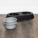 16cm x 9cm Black Plastic Raised Double Pet Bowl Feeding Station with Stand