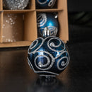 Set of 9 Shatterproof Deluxe Glitter Christmas Tree Baubles in Midnight Blue