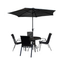 Outdoor 4 Person Round Glass Top Garden Dining Table & Chairs Set with Grey Havana Parasol & Base