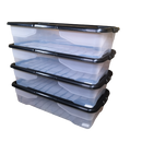 4 x 42L Clear Under Bed Storage Box with Black Lid, Stackable and Nestable Design Storage Solution