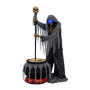 6ft Tall Animated Stirring Cauldron Creep Skeleton Halloween Decoration with LED Eyes