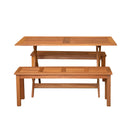 Outdoor 4 Person Rectangular Wooden Garden Dining Table with 2 Benches