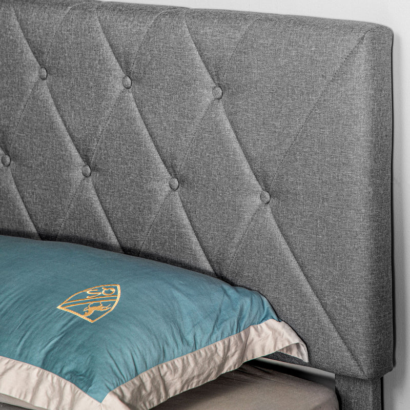 HOMCOM Bed Frame with 5-Level Adjustable Linen Headboard