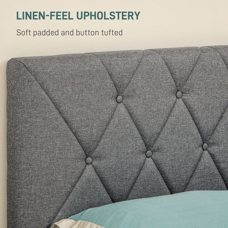 HOMCOM Bed Frame with 5-Level Adjustable Linen Headboard