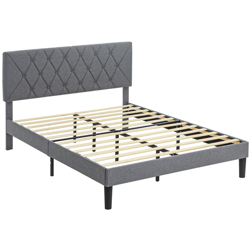 HOMCOM Bed Frame with 5-Level Adjustable Linen Headboard