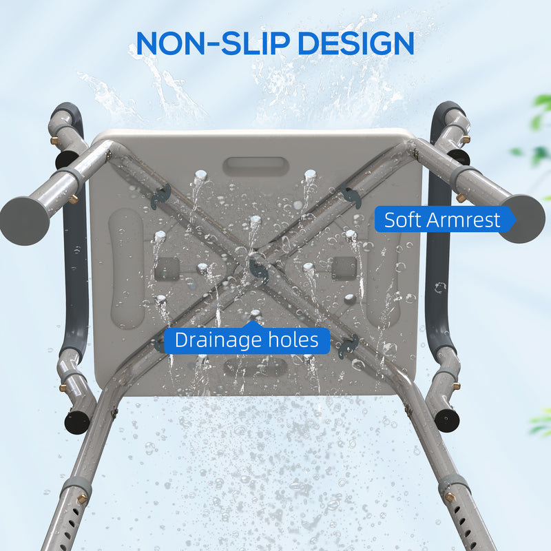HOMCOM Rust-Free Aluminium Bath Chair with Adjustable Height, Light Blue