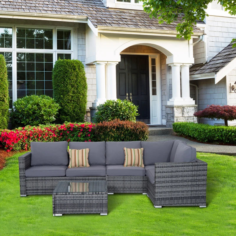 Outsunny Rattan Corner Sofa Set with Coffee Table - Grey