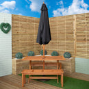 Outdoor 4 Person Rectangular Wooden Garden Dining Table, 2 Benches with Black Parasol and Base Set