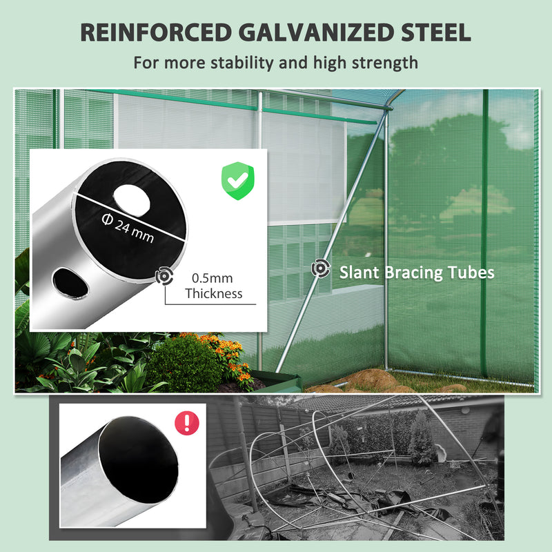 Outsunny Polytunnel Greenhouse with 3 Roll-up Doors, Green