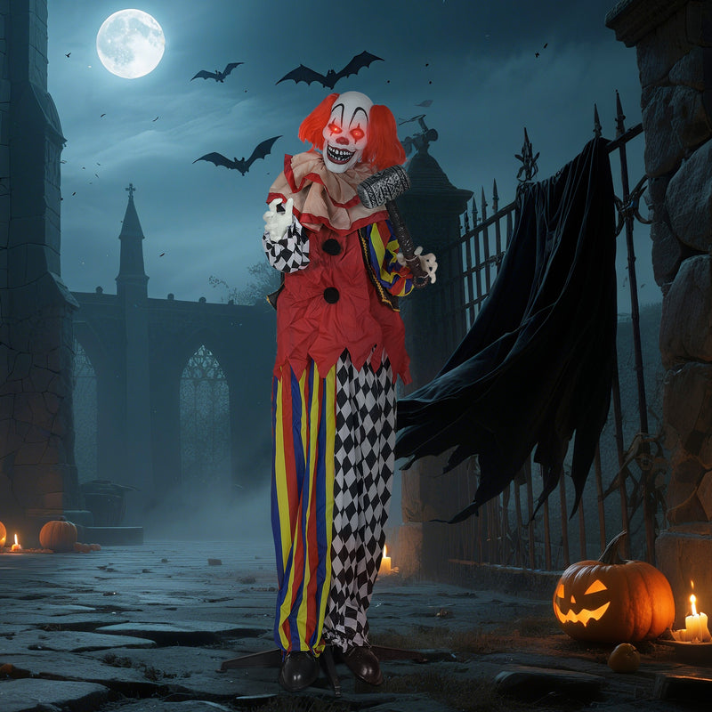 Outsunny Sound Activated Halloween Animatronics Clown with Red Light Up Eyes
