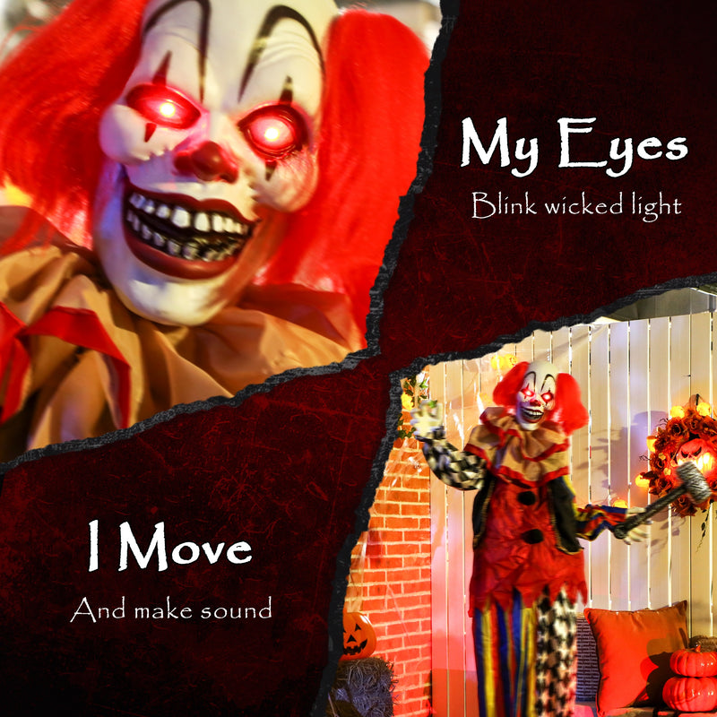 Outsunny Sound Activated Halloween Animatronics Clown with Red Light Up Eyes