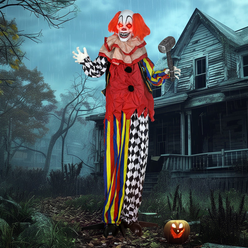 Outsunny Sound Activated Halloween Animatronics Clown with Red Light Up Eyes