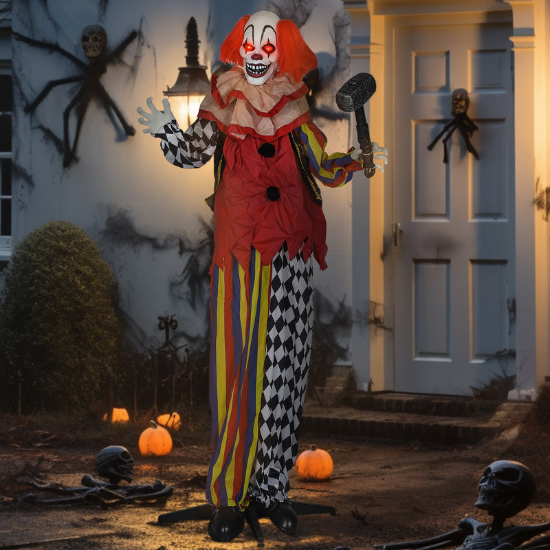 Outsunny Sound Activated Halloween Animatronics Clown with Red Light Up Eyes