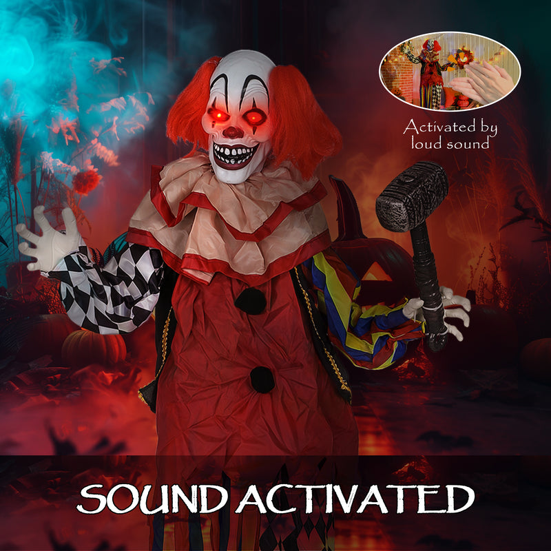 Outsunny Sound Activated Halloween Animatronics Clown with Red Light Up Eyes