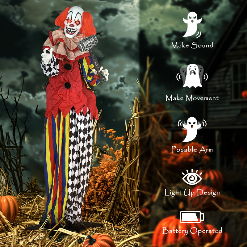 Outsunny Sound Activated Halloween Animatronics Clown with Red Light Up Eyes