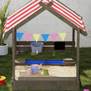 Outsunny Sand Pit with Canopy, Blackboard, Toys, Sink, Seats, Flags for Kids