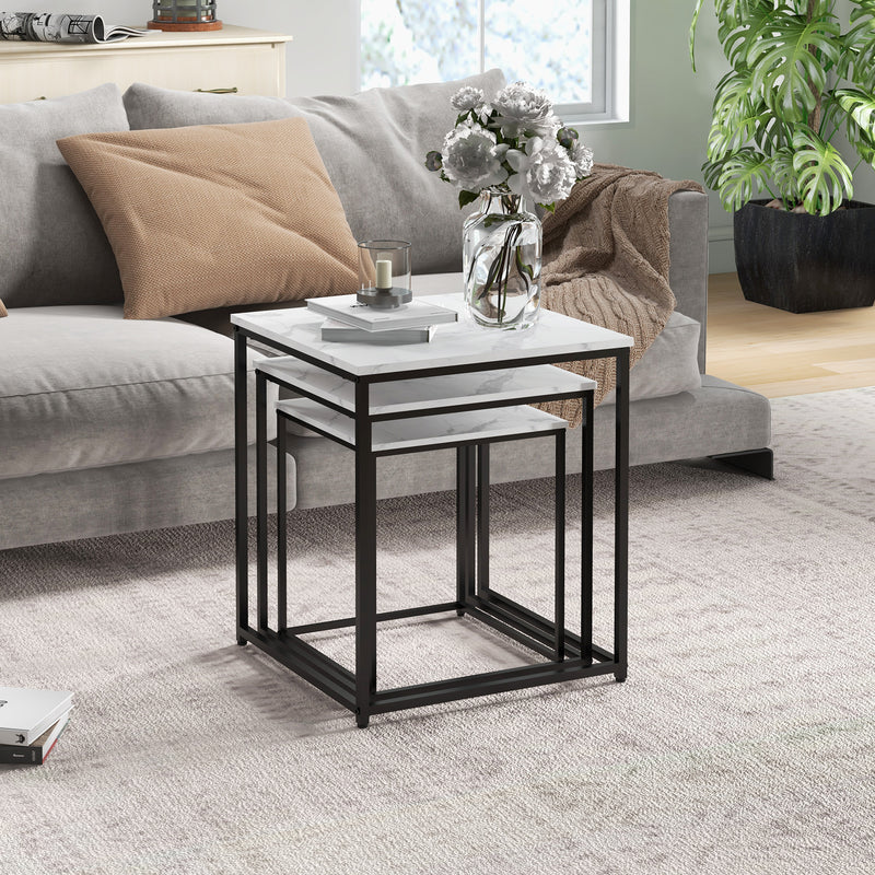 HOMCOM Nesting Coffee Tables Set of 3 Stacking Sofa Side Tables White